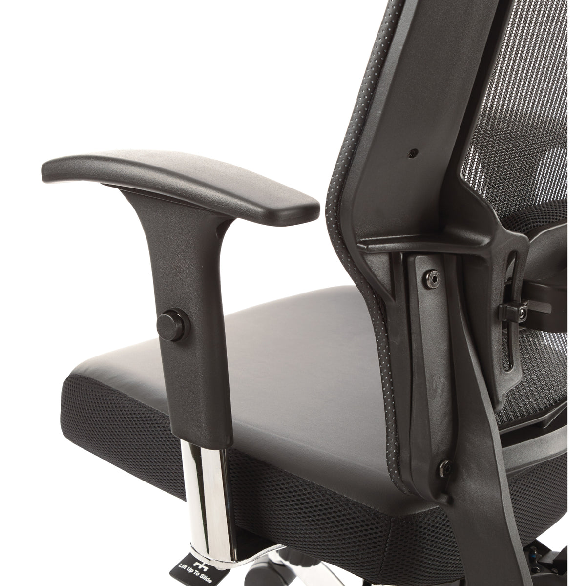 Black Vertical Mesh Back Manager's Chair with Black Bonded Leather Seat, Height Adjustable Chrome Arms, Height and Depth Adjustable Lumbar Support and Polished Aluminum Base