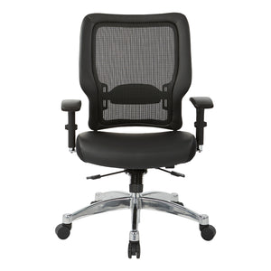 Black Vertical Mesh Back Manager's Chair with Black Bonded Leather Seat, Height Adjustable Chrome Arms, Height and Depth Adjustable Lumbar Support and Polished Aluminum Base