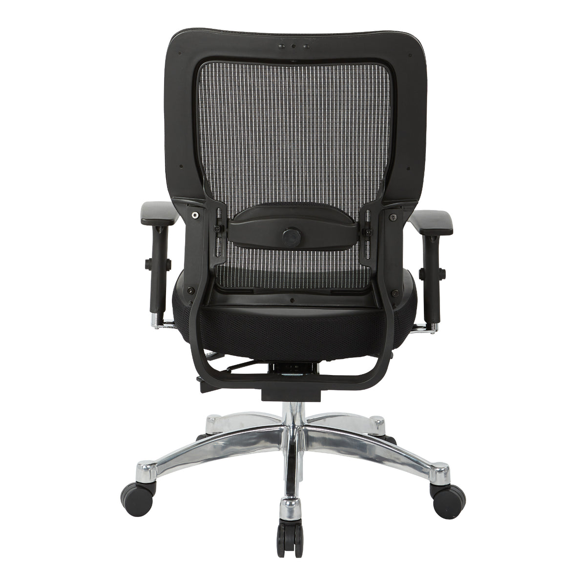 Black Vertical Mesh Back Manager's Chair with Black Bonded Leather Seat, Height Adjustable Chrome Arms, Height and Depth Adjustable Lumbar Support and Polished Aluminum Base