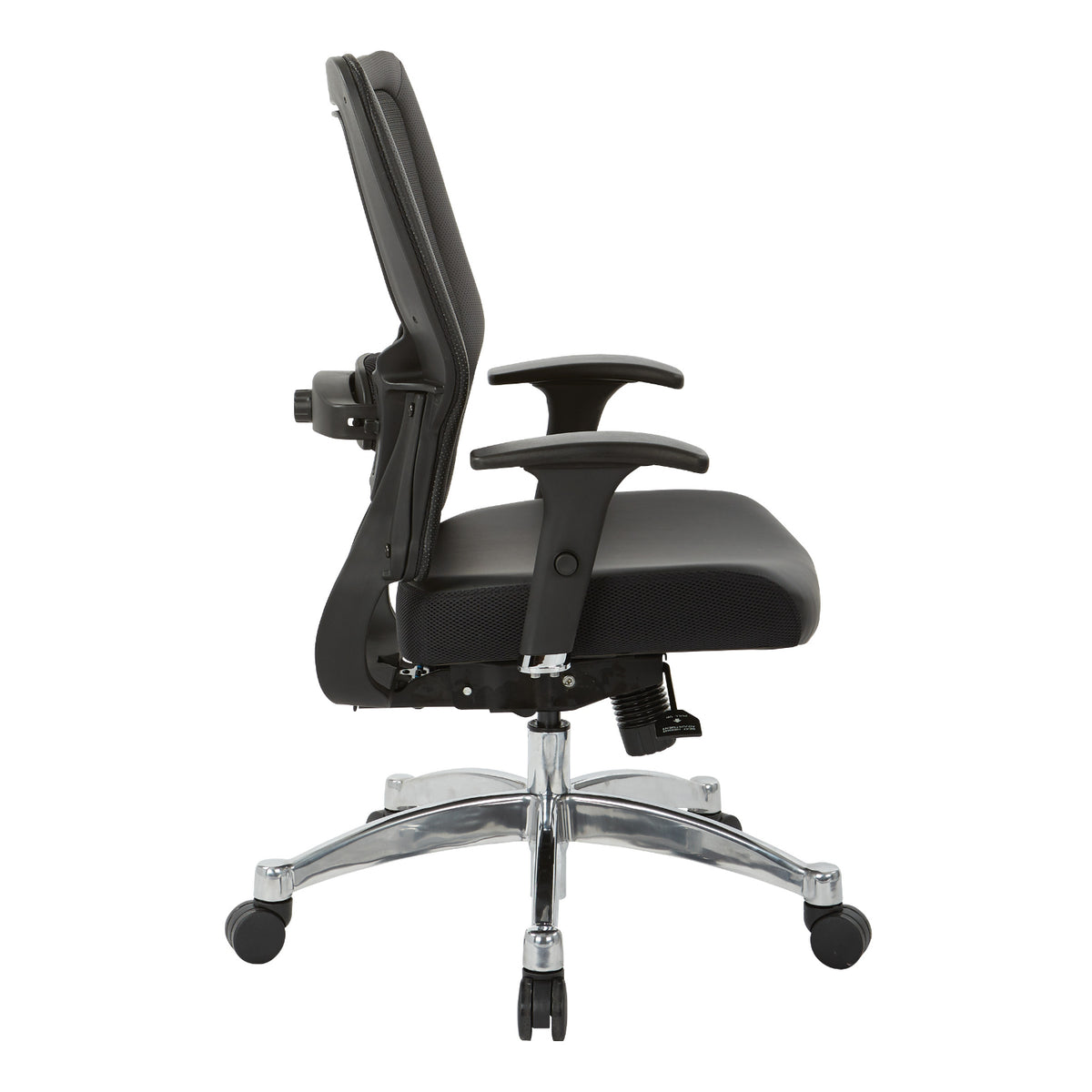 Black Vertical Mesh Back Manager's Chair with Black Bonded Leather Seat, Height Adjustable Chrome Arms, Height and Depth Adjustable Lumbar Support and Polished Aluminum Base