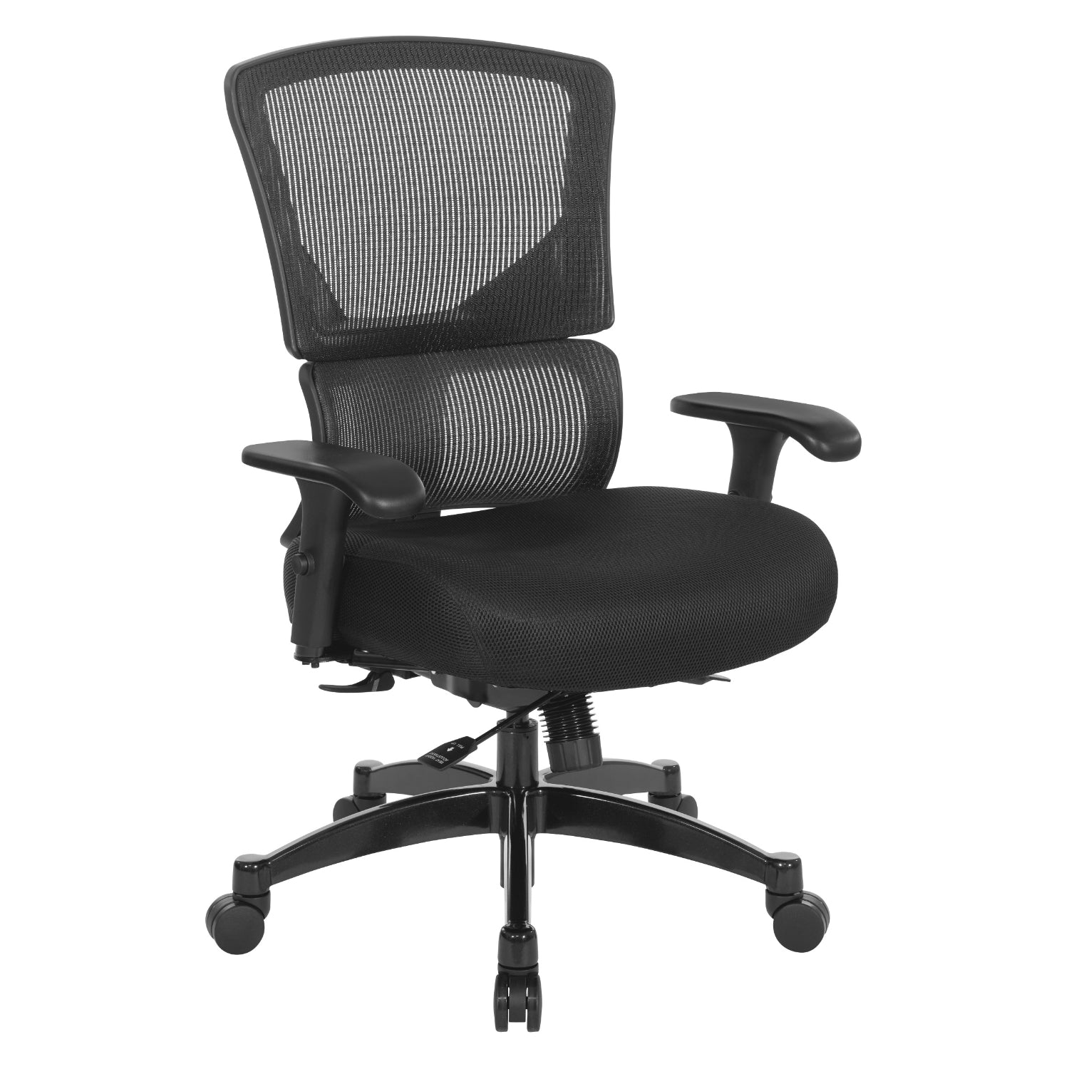 Big & Tall Black Vertical Matrix Back and Black Fabric Seat Manager’s Chair with Height Adjustable Back, Self-Adjusting Lumbar Support, 2-Way Adjustable Arms with PU Pads, and Industrial Steel Finish Base