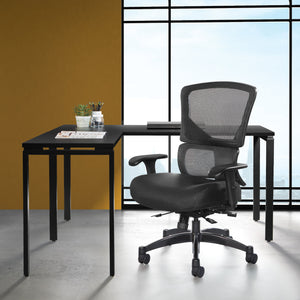Big & Tall Black Vertical Matrix Back and Black Fabric Seat Manager’s Chair with Height Adjustable Back, Self-Adjusting Lumbar Support, 2-Way Adjustable Arms with PU Pads, and Industrial Steel Finish Base