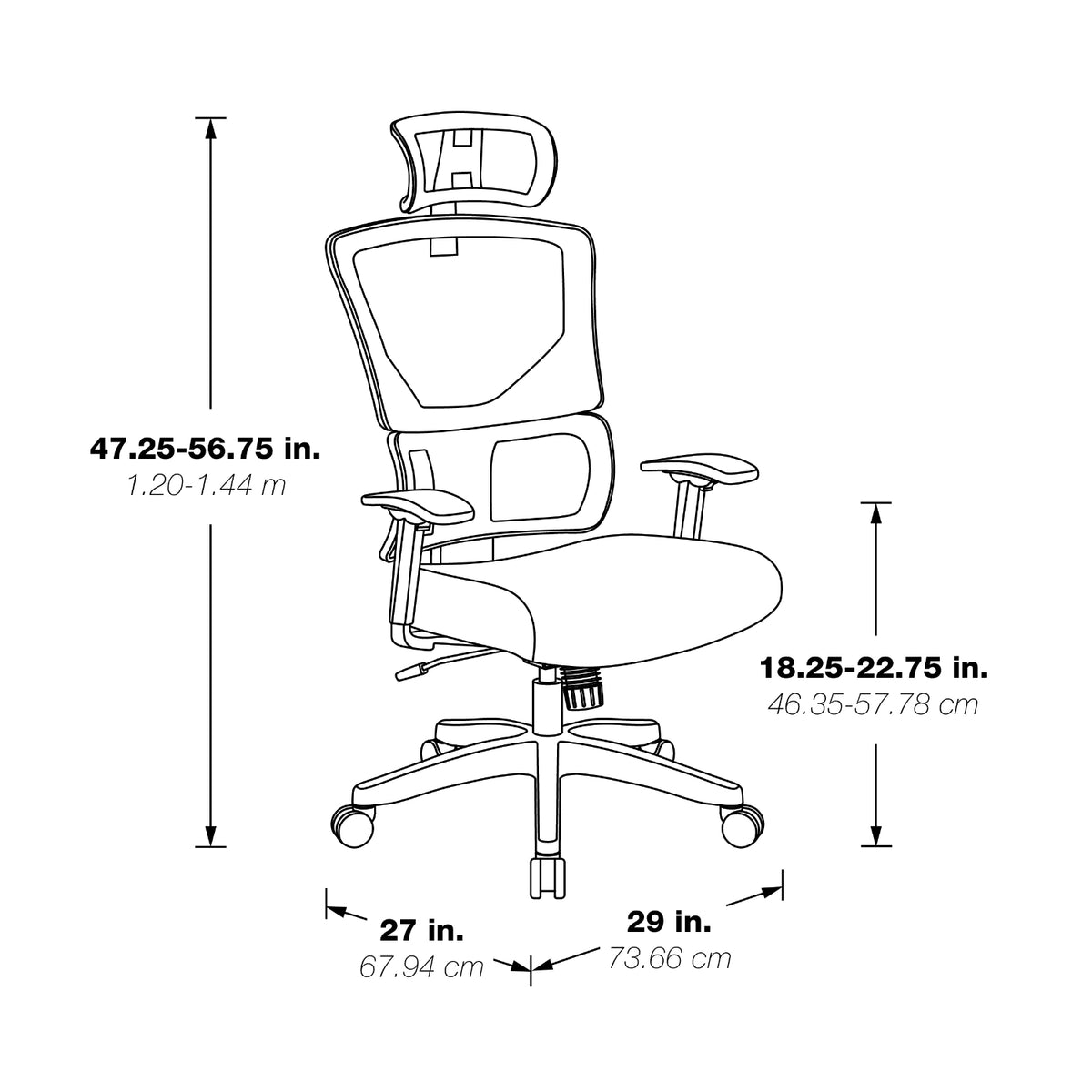 Black Vertical Matrix Back and Black Fabric Seat Manager's Chair w/Height Adjustable Back, Self-Adjusting Lumbar Support, Height Adjustable Arms, 2-Way Adjustable Headrest, & Black Nylon Base