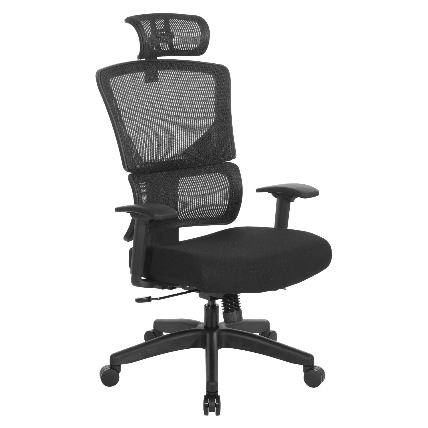 Black Vertical Matrix Back and Black Fabric Seat Manager's Chair w/Height Adjustable Back, Self-Adjusting Lumbar Support, Height Adjustable Arms, 2-Way Adjustable Headrest, & Black Nylon Base