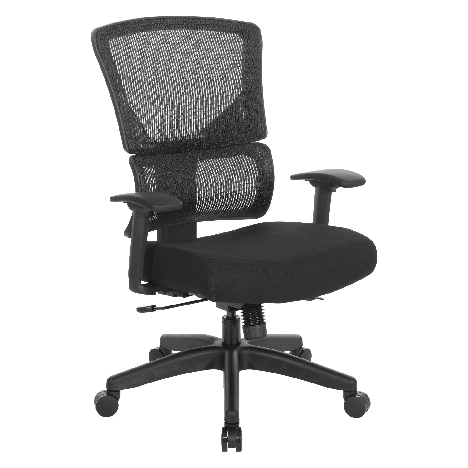 Black Vertical Matrix Back and Black Fabric Seat Manager's Chair with Height Adjustable Back, Self-Adjusting Lumbar Support, Height Adjustable Arms, and Black Nylon Base