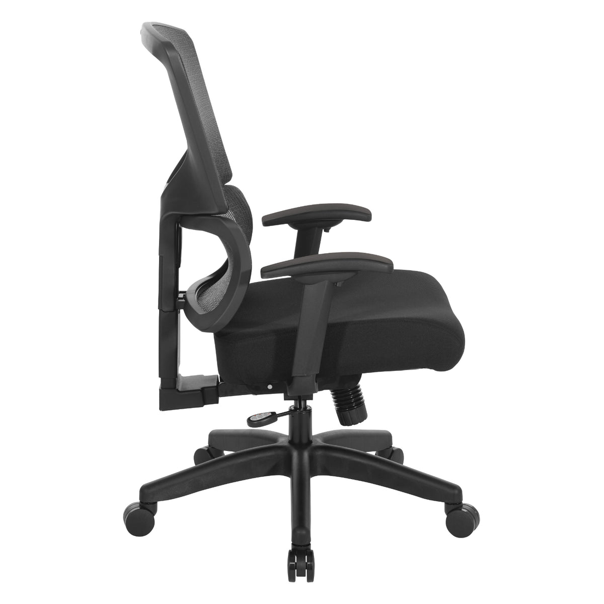 Black Vertical Matrix Back and Black Fabric Seat Manager's Chair with Height Adjustable Back, Self-Adjusting Lumbar Support, Height Adjustable Arms, and Black Nylon Base