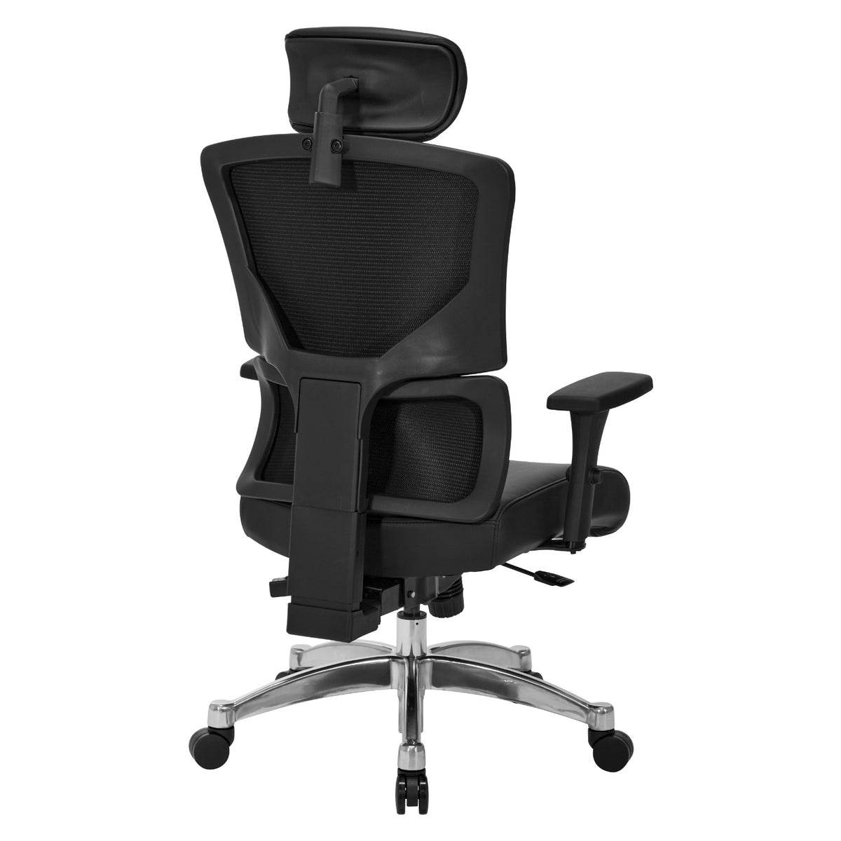 Manager’s Chair with Silver Ion Technology Dillon Black Seat and Back, Height Adjustable Ratchet Back, Self Adjusting Lumbar Support, 4-Way Adjustable Arms, Adjustable Headrest and  Polished Aluminum Base