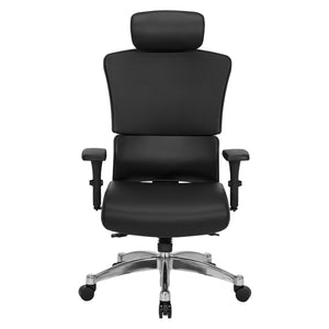 Manager’s Chair with Silver Ion Technology Dillon Black Seat and Back, Height Adjustable Ratchet Back, Self Adjusting Lumbar Support, 4-Way Adjustable Arms, Adjustable Headrest and  Polished Aluminum Base