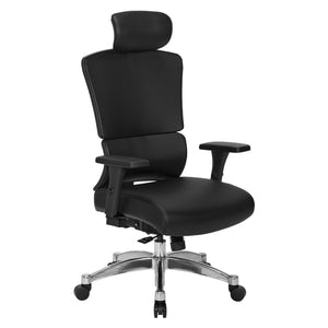 Manager’s Chair with Silver Ion Technology Dillon Black Seat and Back, Height Adjustable Ratchet Back, Self Adjusting Lumbar Support, 4-Way Adjustable Arms, Adjustable Headrest and  Polished Aluminum Base