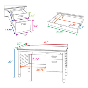 Mesa Metal Single Pedestal Teacher's Desk with Center Drawer, 48" x 30"
