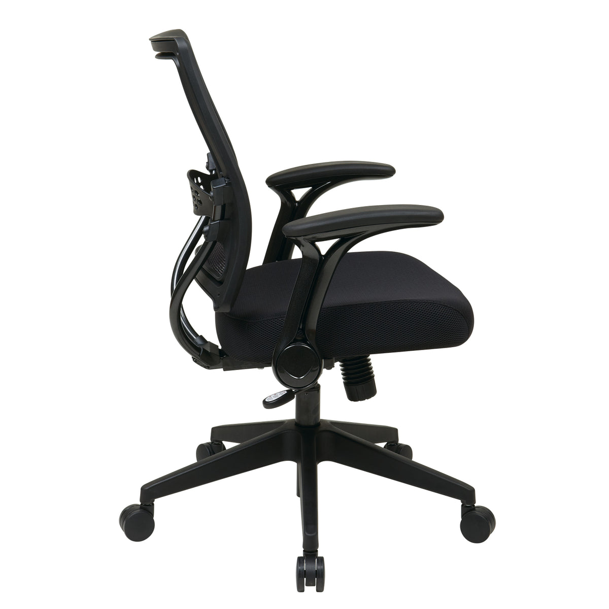 Dark Air Grid® Back and Mesh Seat Manager’s Chair with 2-to-1 Synchro Tilt, Flip Arms and Angled Nylon Base