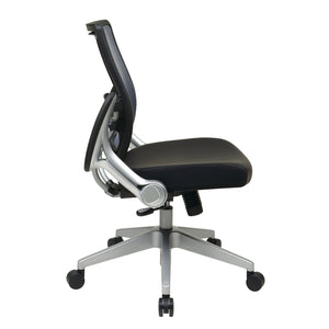 Light Air Grid® Back Manager's Chair with Black Bonded Leather Seat, 2-to-1 Synchro Tilt, Flip Arms and Angled Platinum Finished Nylon Base