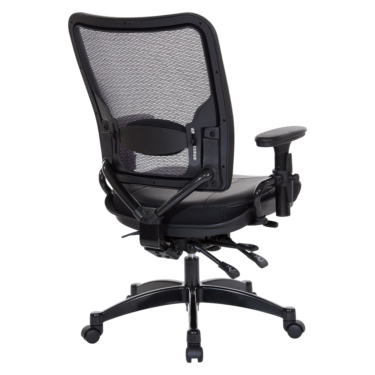 Professional Dual Function Ergonomic Dark Air Grid® Back and Leather Seat Manager's Chair with Adjustable Arms, Adjustable Lumbar and Industrial Steel Finish Base