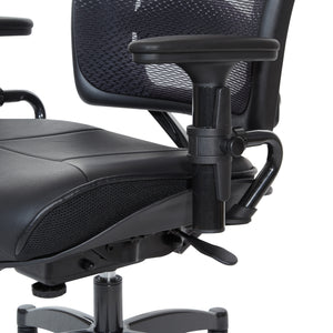 Professional Dual Function Ergonomic Dark Air Grid® Back and Leather Seat Manager's Chair with Adjustable Arms, Adjustable Lumbar and Industrial Steel Finish Base