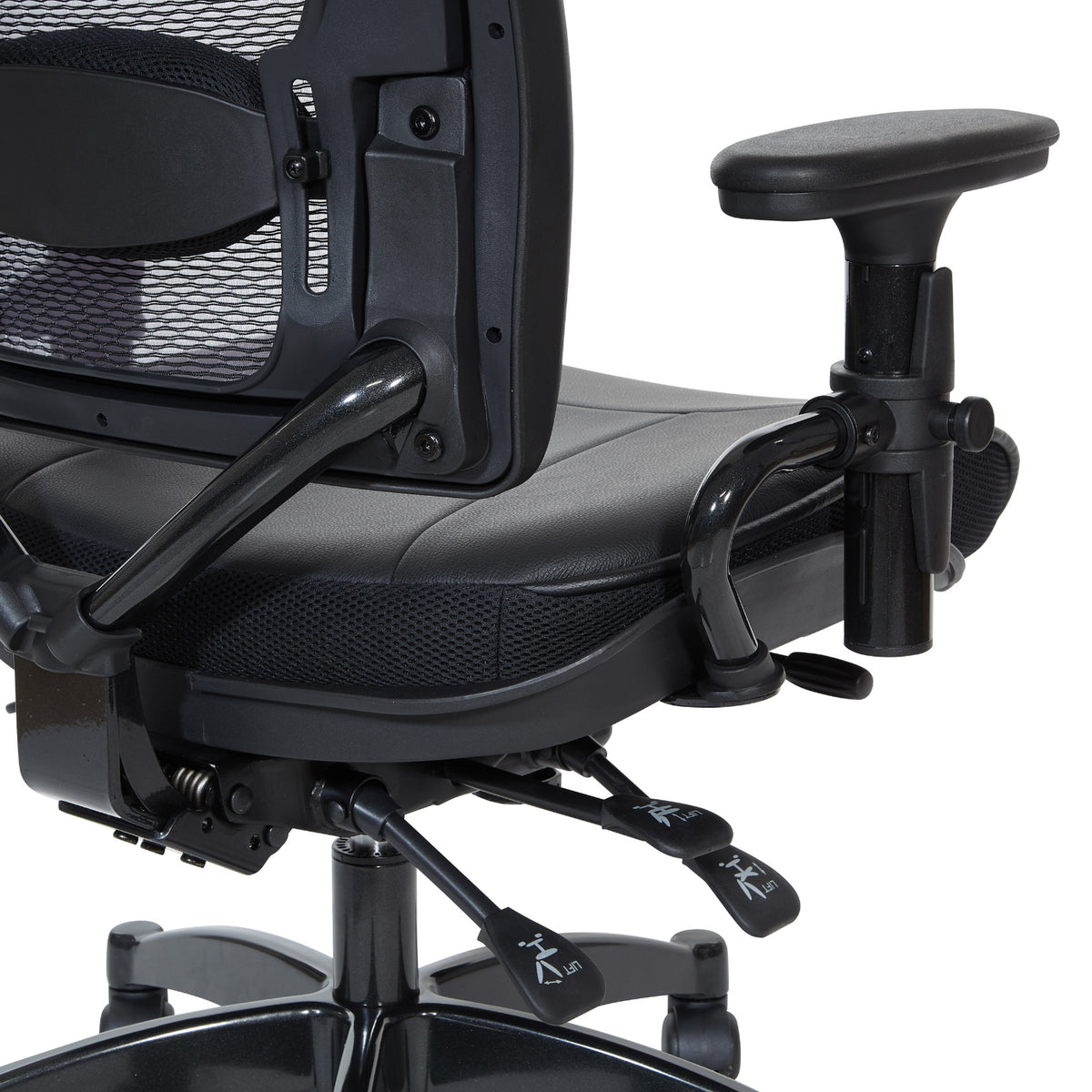 Professional Dual Function Ergonomic Dark Air Grid® Back and Leather Seat Manager's Chair with Adjustable Arms, Adjustable Lumbar and Industrial Steel Finish Base