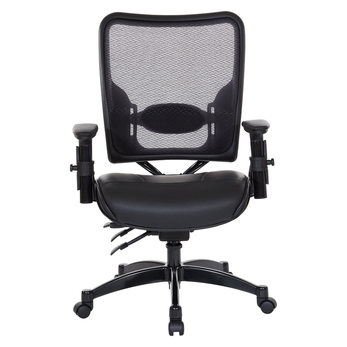 Professional Dual Function Ergonomic Dark Air Grid® Back and Leather Seat Manager's Chair with Adjustable Arms, Adjustable Lumbar and Industrial Steel Finish Base