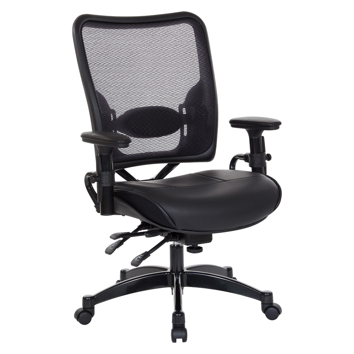 Professional Dual Function Ergonomic Dark Air Grid® Back and Leather Seat Manager's Chair with Adjustable Arms, Adjustable Lumbar and Industrial Steel Finish Base