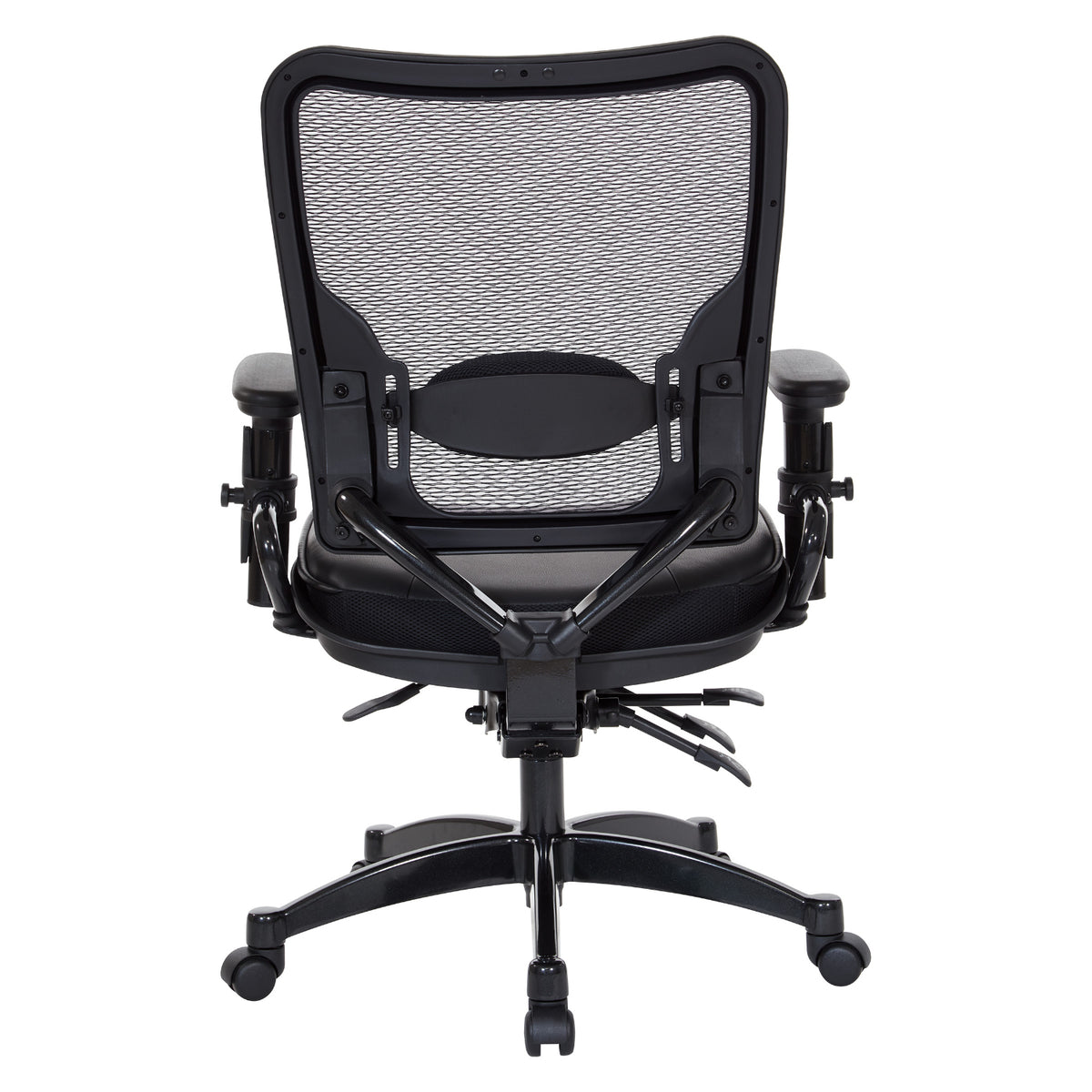 Professional Dual Function Ergonomic Dark Air Grid® Back and Leather Seat Manager's Chair with Adjustable Arms, Adjustable Lumbar and Industrial Steel Finish Base