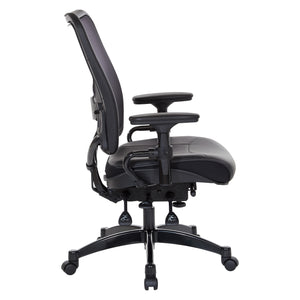 Professional Dual Function Ergonomic Dark Air Grid® Back and Leather Seat Manager's Chair with Adjustable Arms, Adjustable Lumbar and Industrial Steel Finish Base
