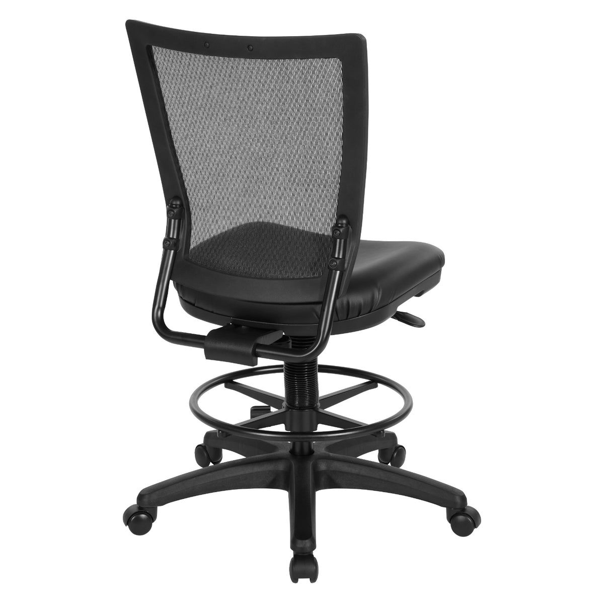Soft PU Padded Back Frame Drafting Chair with ProGrid® Mesh Back and Adjustable Footring, 7.5" Intermediate Cylinder Travel, Silver Ion Technology Dillon Seat