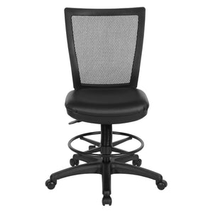 Soft PU Padded Back Frame Drafting Chair with ProGrid® Mesh Back and Adjustable Footring, 7.5" Intermediate Cylinder Travel, Silver Ion Technology Dillon Seat