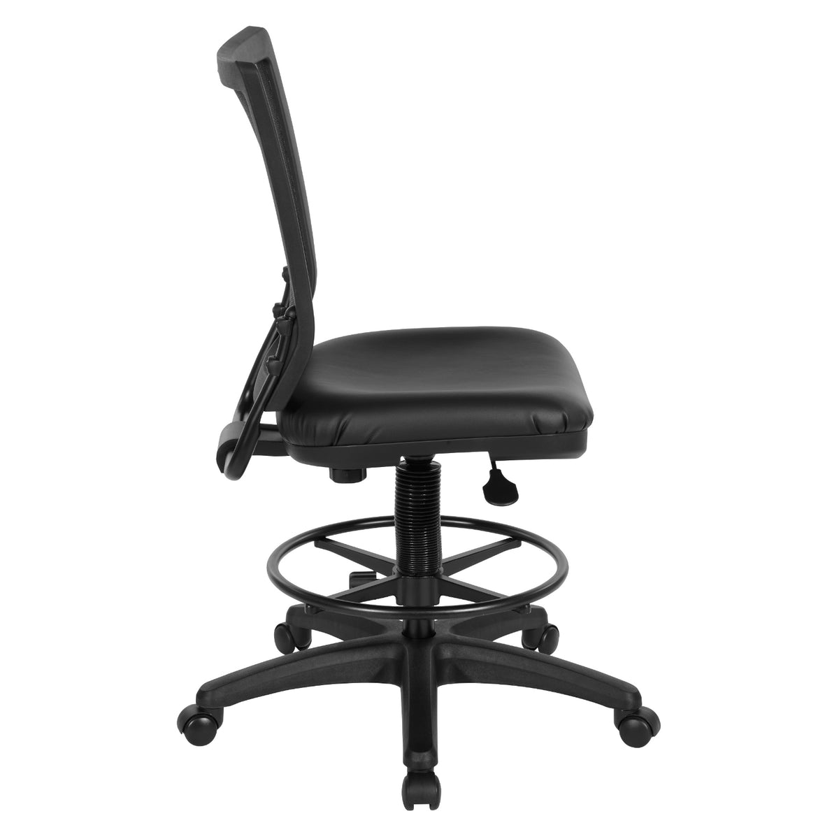 Soft PU Padded Back Frame Drafting Chair with ProGrid® Mesh Back and Adjustable Footring, 7.5" Intermediate Cylinder Travel, Silver Ion Technology Dillon Seat