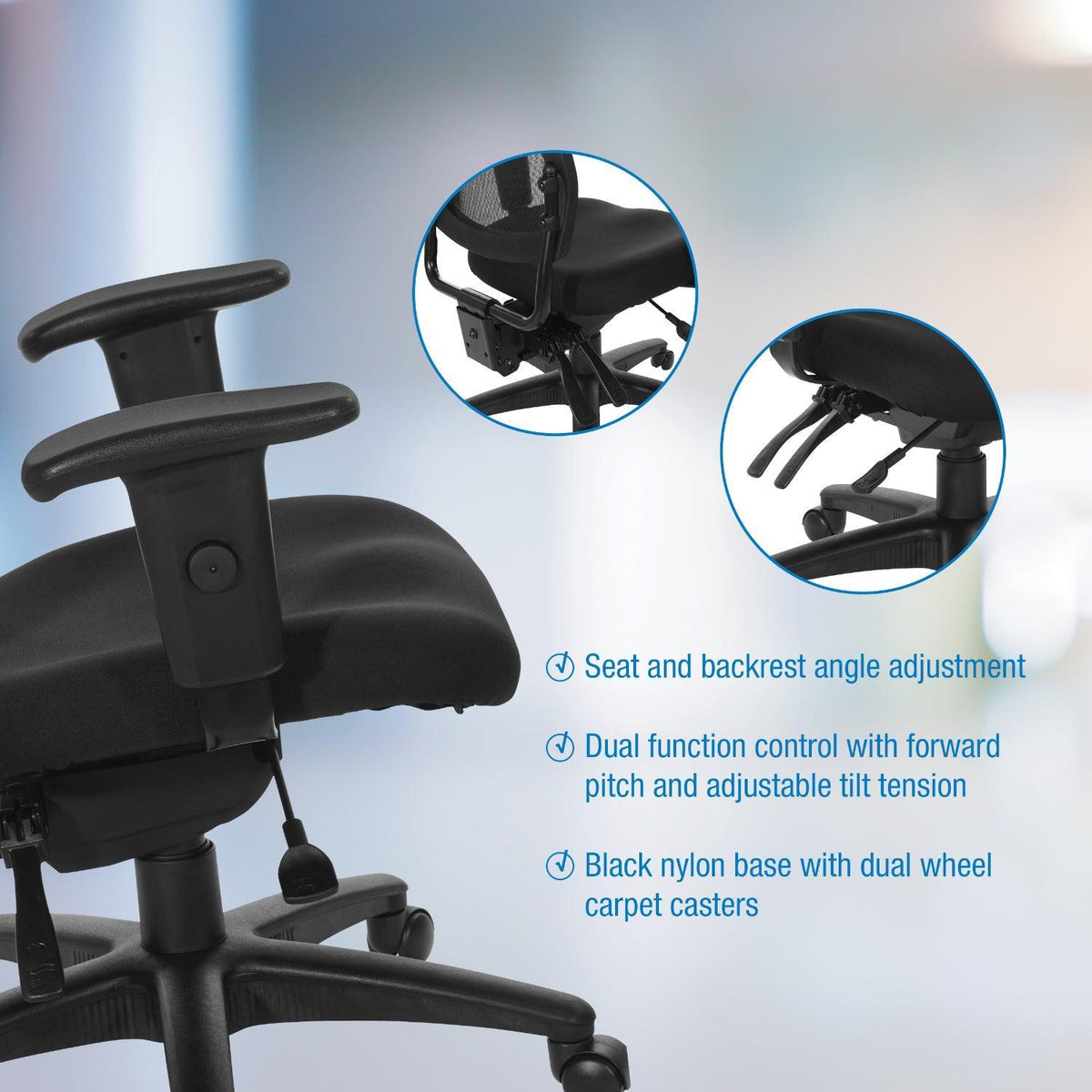 Soft Frame Task Chair with Dual Function Control, ProGrid Mesh Back and Padded Fabric Seat