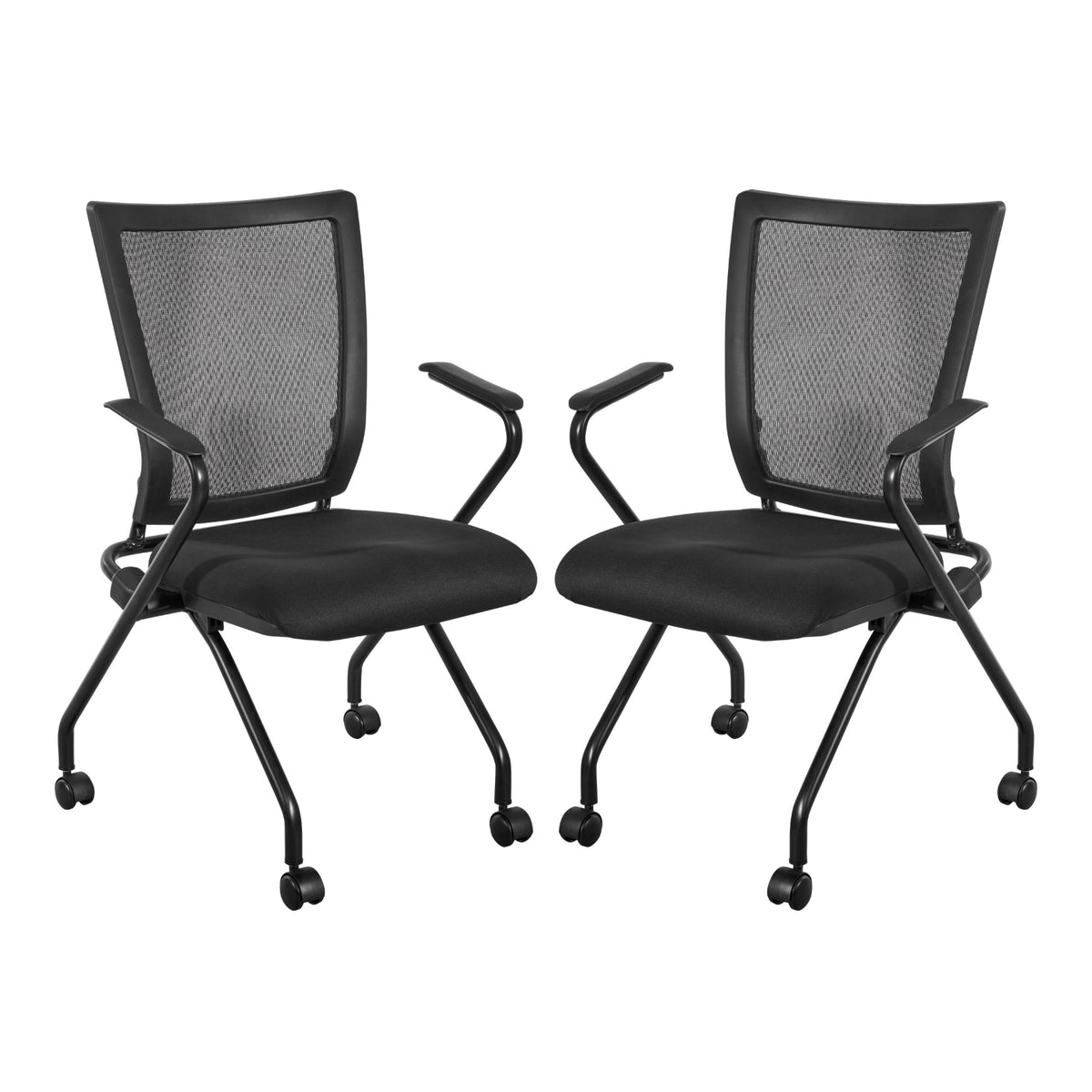 Soft Frame PU Padded ProGrid® Back Folding/Nesting Chair with Arms, FreeFlex® II Coal Padded Fabric Seat (2-Pack)