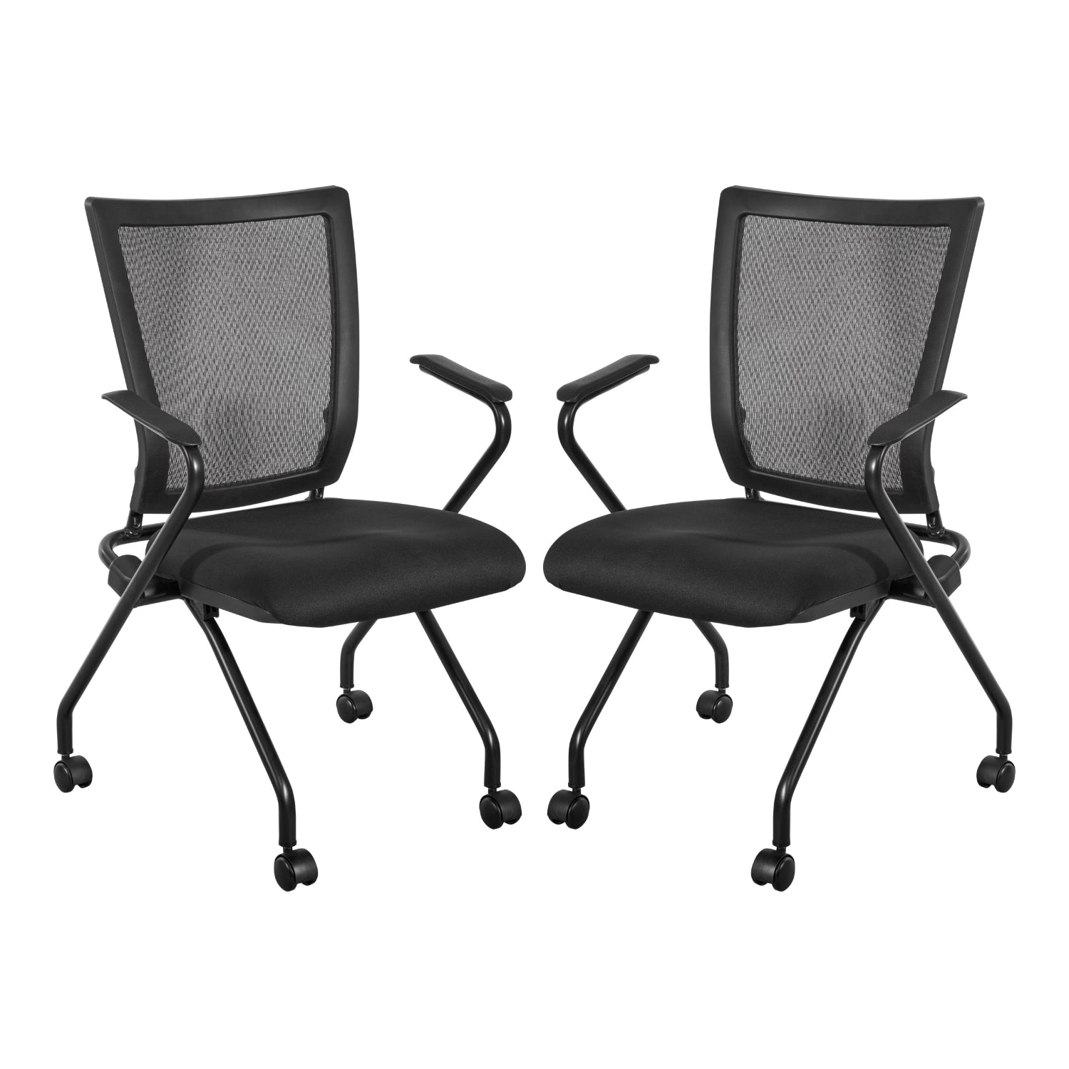 Soft Frame PU Padded ProGrid® Back Folding/Nesting Chair with Arms, FreeFlex® II Coal Padded Fabric Seat (2-Pack)