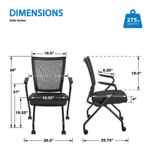 Soft Frame PU Padded ProGrid® Back Folding/Nesting Chair with Arms, FreeFlex® II Coal Padded Fabric Seat (2-Pack)