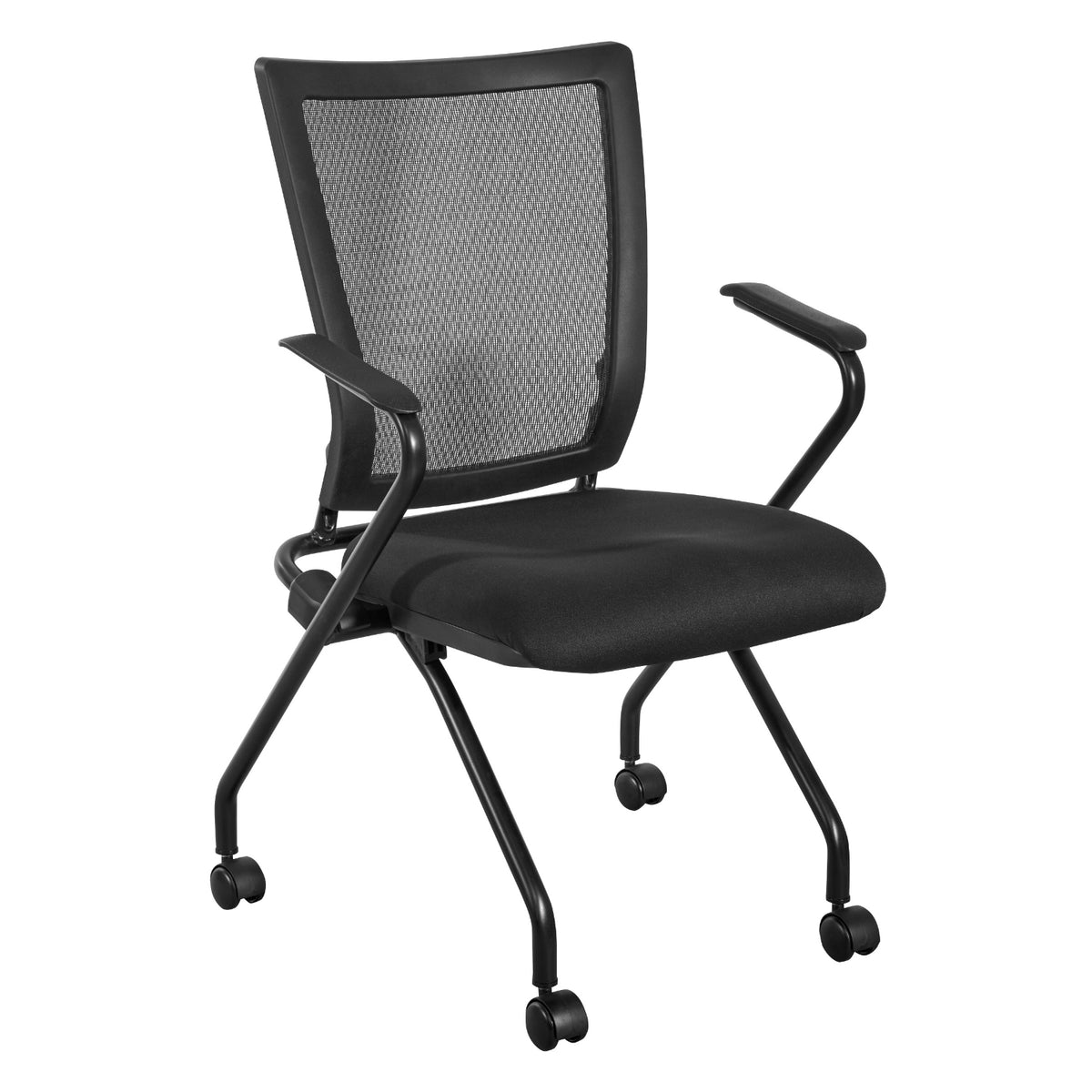 Soft Frame PU Padded ProGrid® Back Folding/Nesting Chair with Arms, FreeFlex® II Coal Padded Fabric Seat (2-Pack)