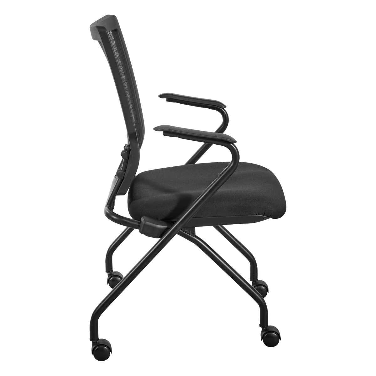 Soft Frame PU Padded ProGrid® Back Folding/Nesting Chair with Arms, FreeFlex® II Coal Padded Fabric Seat (2-Pack)