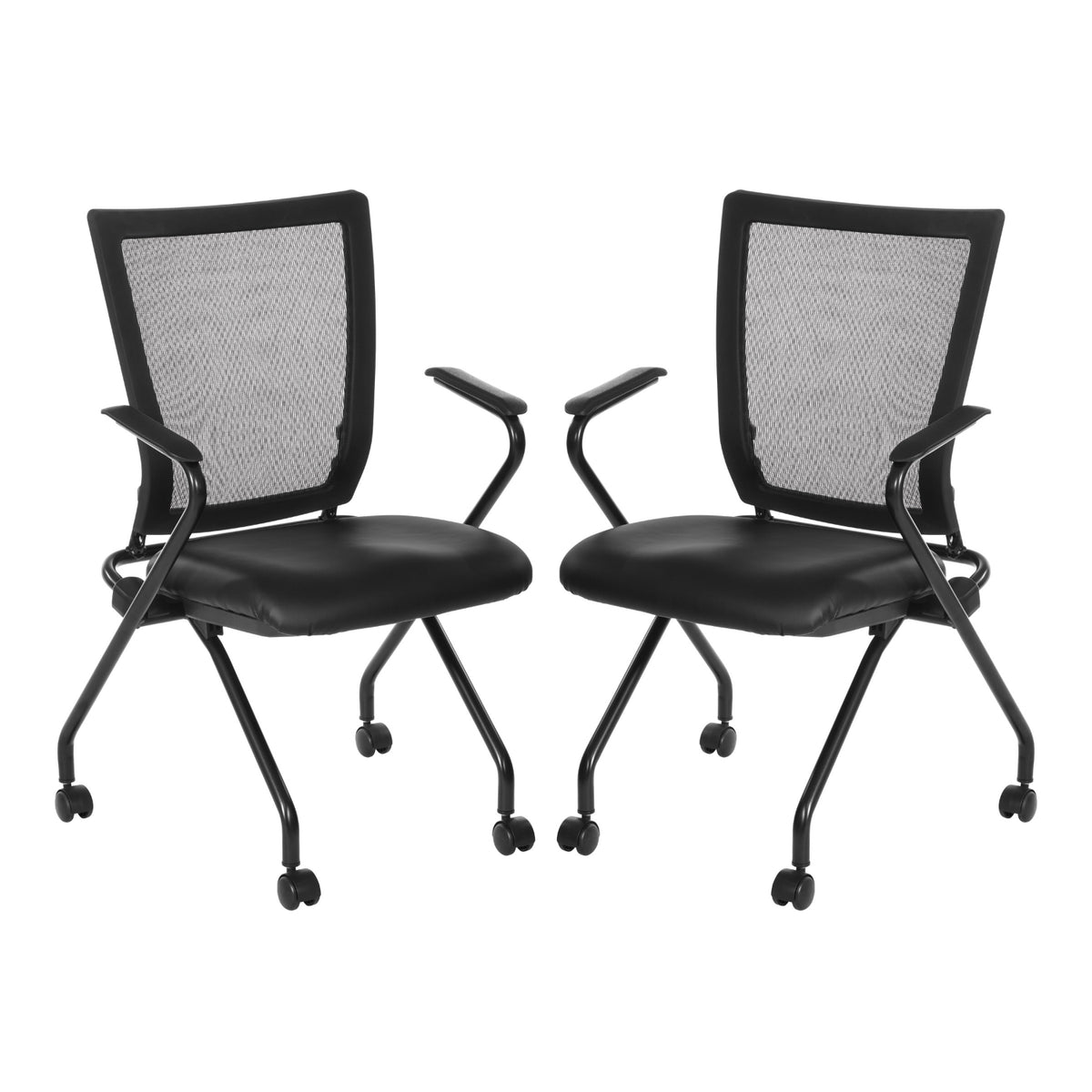 Soft PU Padded ProGrid® Back Folding/Nesting Chair with Arms, Dillon Black Padded Seat  (2-Pack)