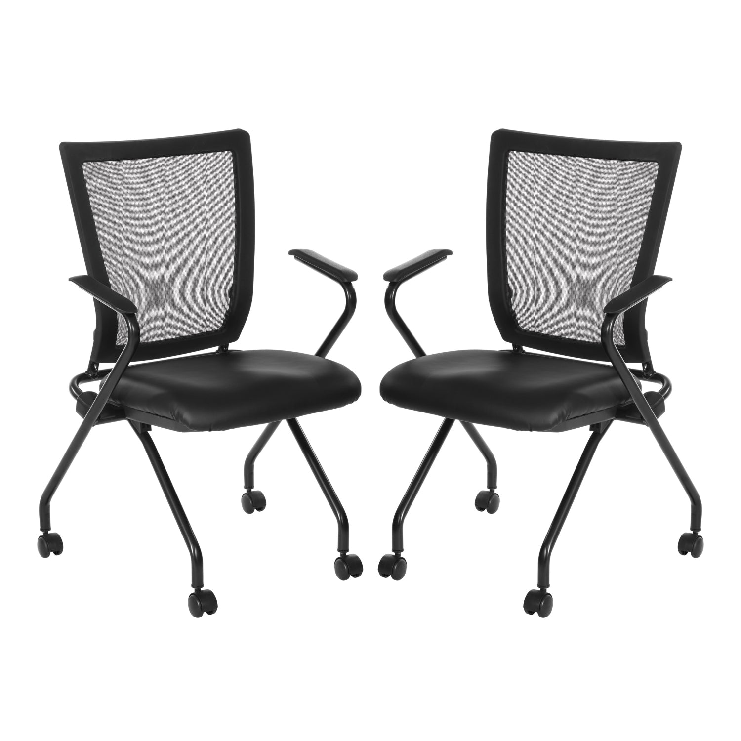 Soft PU Padded ProGrid® Back Folding/Nesting Chair with Arms, Dillon Black Padded Seat  (2-Pack)