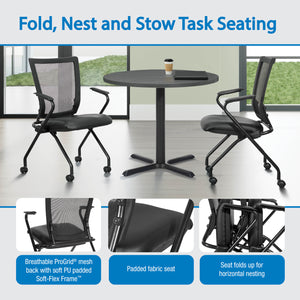 Soft PU Padded ProGrid® Back Folding/Nesting Chair with Arms, Dillon Black Padded Seat  (2-Pack)