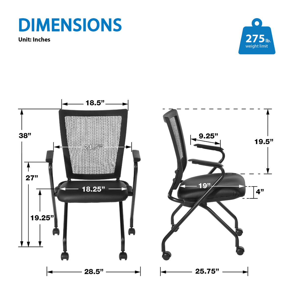 Soft PU Padded ProGrid® Back Folding/Nesting Chair with Arms, Dillon Black Padded Seat  (2-Pack)