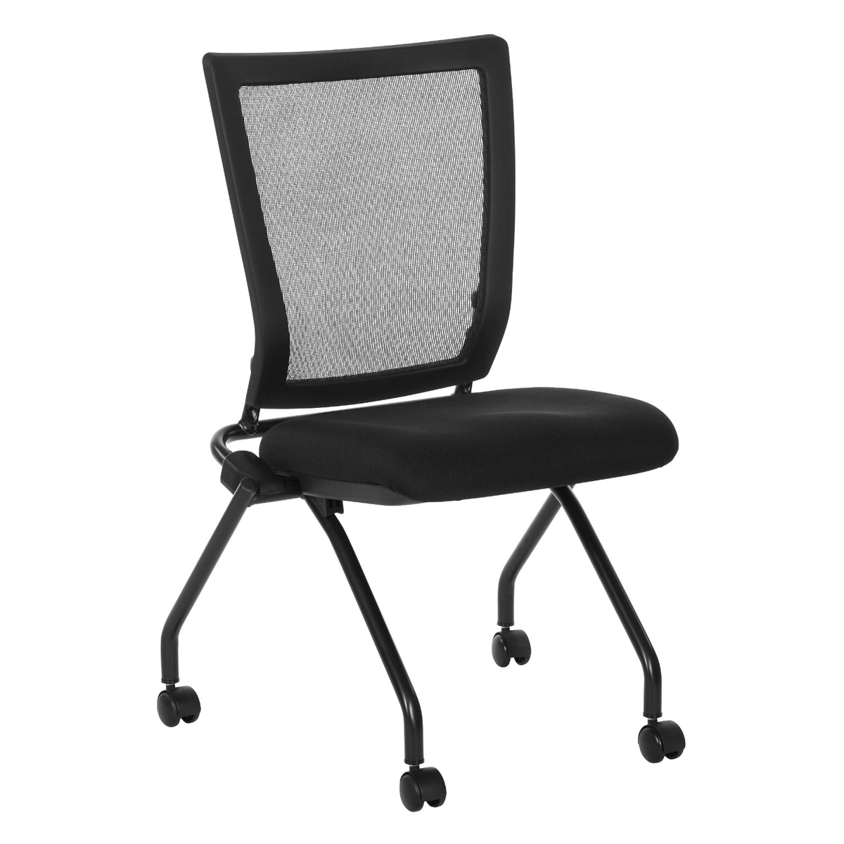 Soft PU Padded ProGrid® Back Armless Folding/Nesting Chair, FreeFlex® II Coal Padded Fabric Seat  (2-Pack)