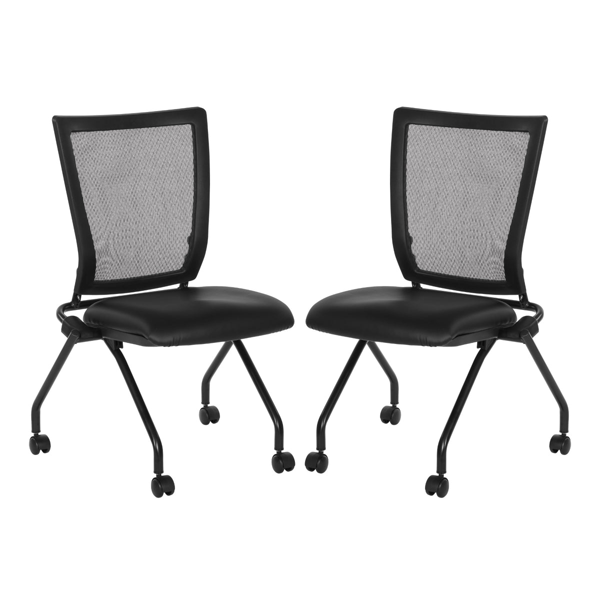 Soft PU Padded ProGrid® Back Armless Folding/Nesting Chair, Dillon Black Padded Seat  (2-Pack)