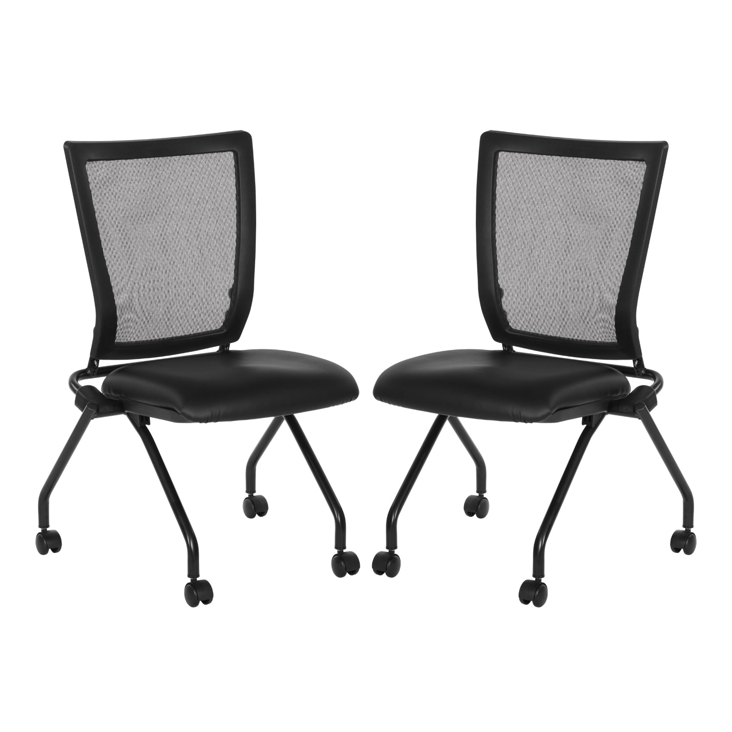 Soft PU Padded ProGrid® Back Armless Folding/Nesting Chair, Dillon Black Padded Seat  (2-Pack)