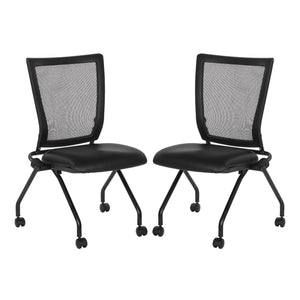Soft PU Padded ProGrid® Back Armless Folding/Nesting Chair, Dillon Black Padded Seat  (2-Pack)