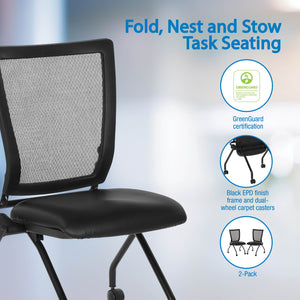 Soft PU Padded ProGrid® Back Armless Folding/Nesting Chair, Dillon Black Padded Seat  (2-Pack)