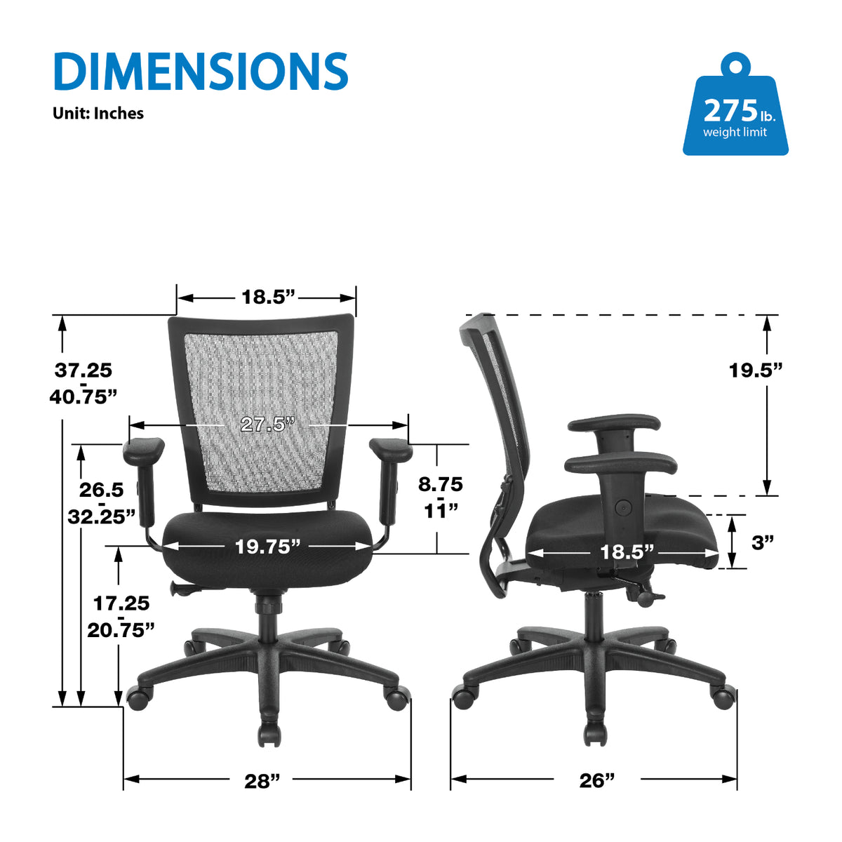 Soft Frame Task Chair with 2-to-1 Synchro Tilt Control, ProGrid Mesh Back and Padded Fabric Seat