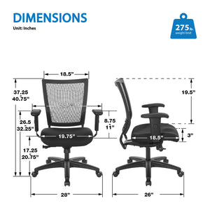 Soft Frame Task Chair with 2-to-1 Synchro Tilt Control, ProGrid Mesh Back and Padded Fabric Seat