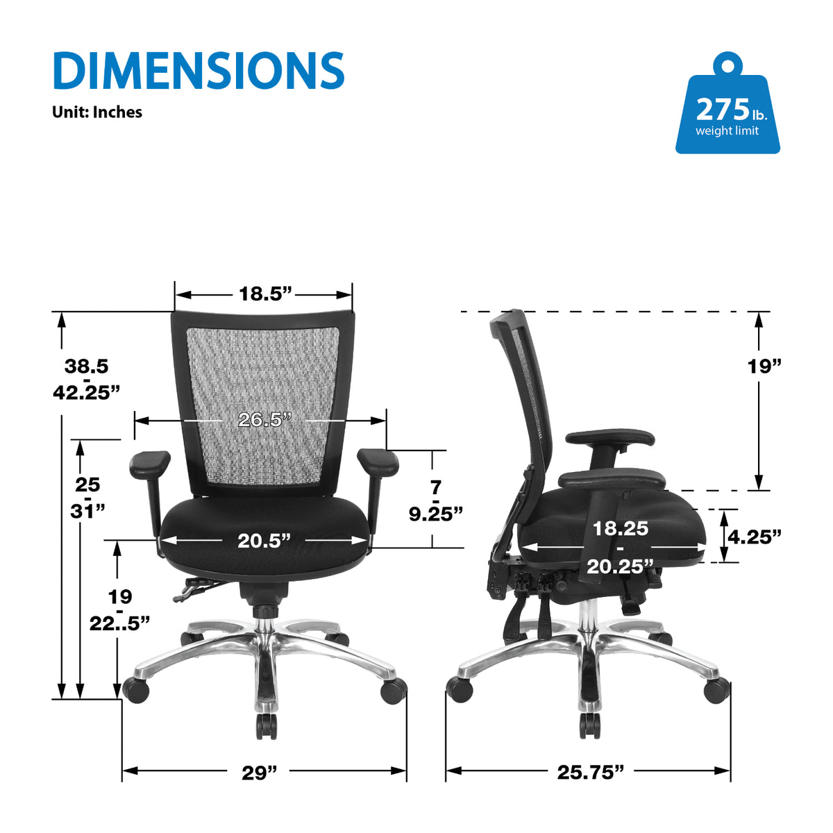 Soft Frame Task Chair with Multi-Function Control, ProGrid Mesh Back and Padded Fabric Seat