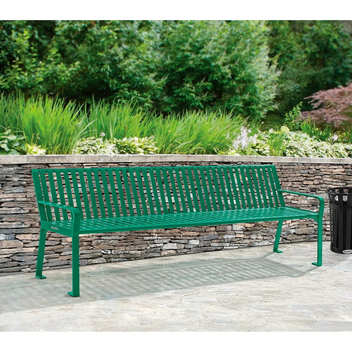 Global Industrial Steel Slat Park Bench, 8'