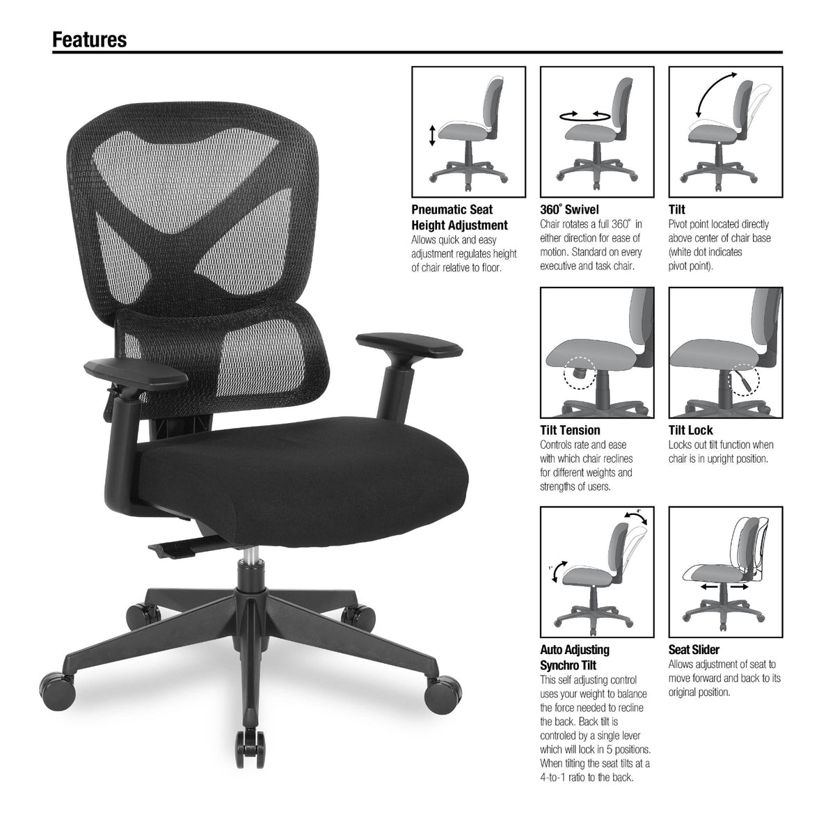 Deluxe Mid-Back Executive Chair with Breathable Black Mesh Back and Black Fabric Seat