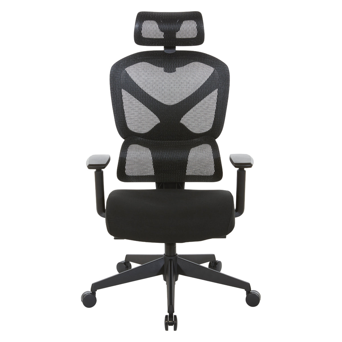 Manager's Chair with Headrest. Breathable Black Mesh Back and  Black Fabric Seat