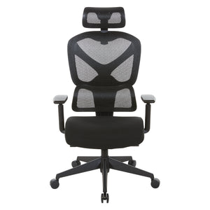 Manager's Chair with Headrest. Breathable Black Mesh Back and  Black Fabric Seat