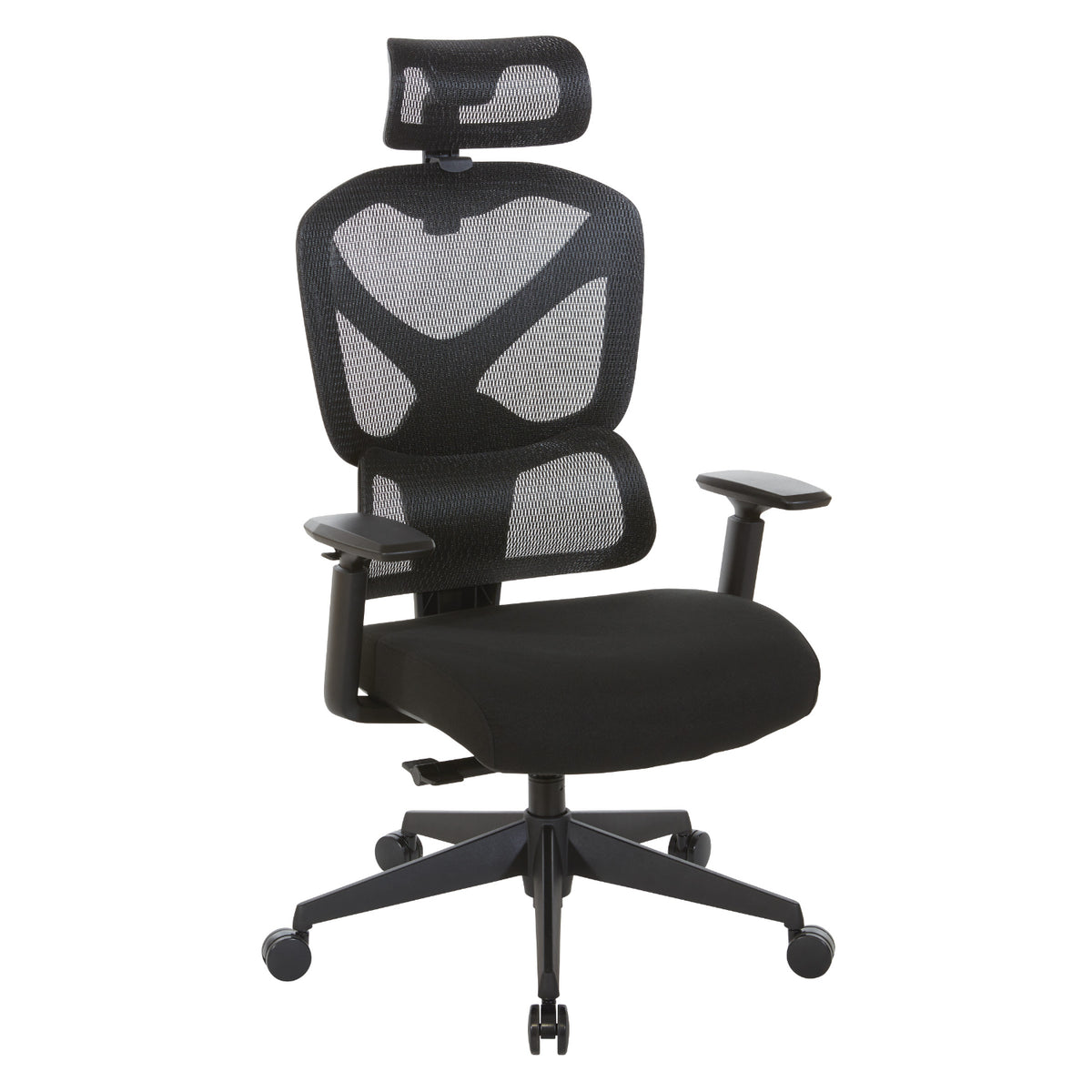 Manager's Chair with Headrest. Breathable Black Mesh Back and  Black Fabric Seat