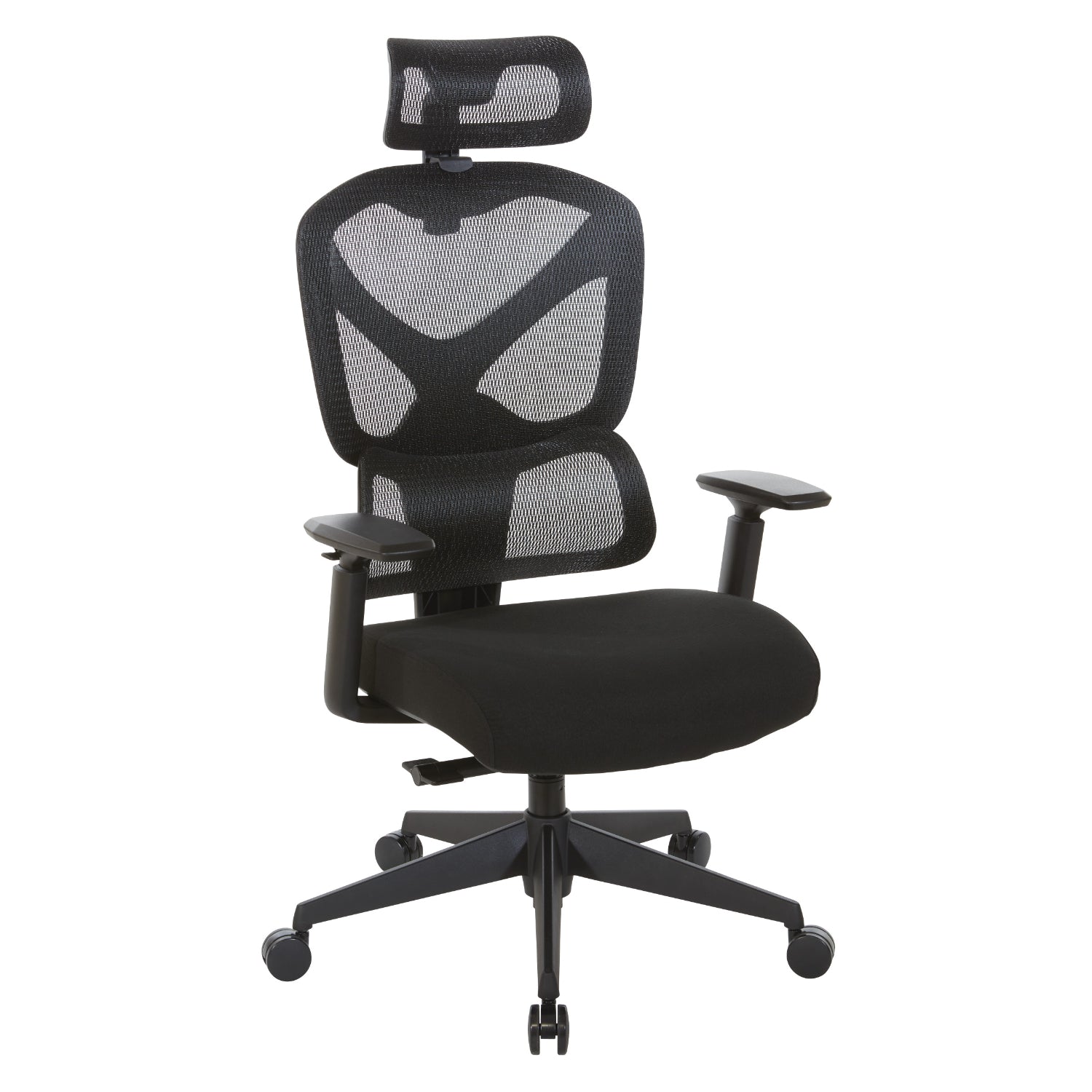Manager's Chair with Headrest. Breathable Black Mesh Back and  Black Fabric Seat